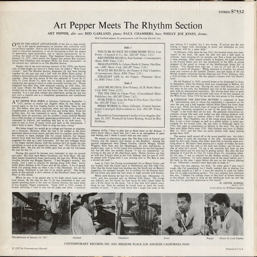 Art Pepper - Meets The Rhythm Section (S7532) LP 1973 US Contemporary｜中古LP