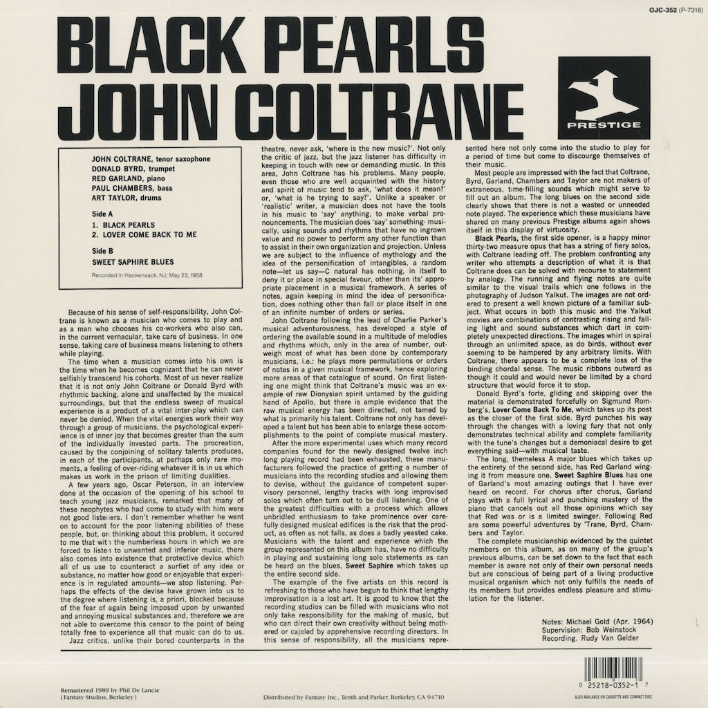 John Coltrane / ジョン・コルトレーン / Black Pearls (OJC-352)