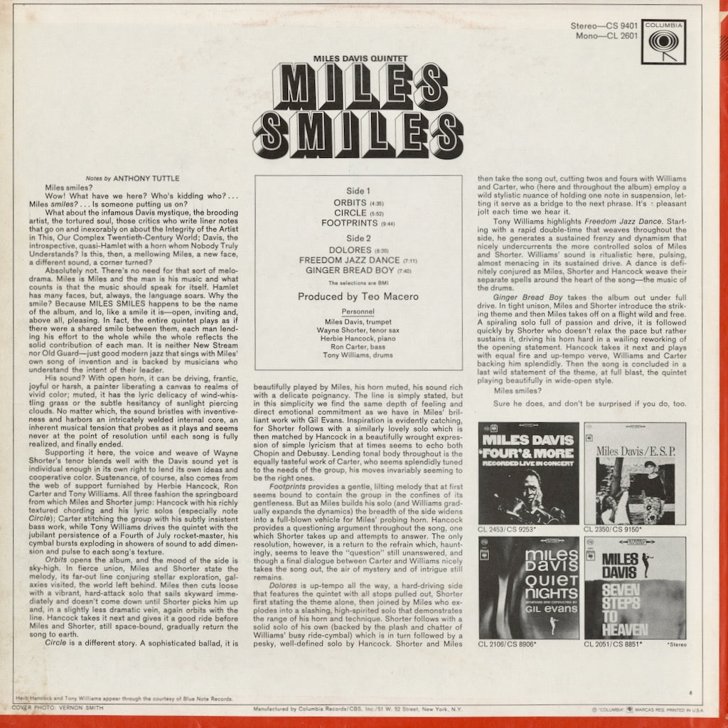 Miles Davis - Miles Smiles - STEREO (CS 9401) LP 1967 US Columbia｜中古LP