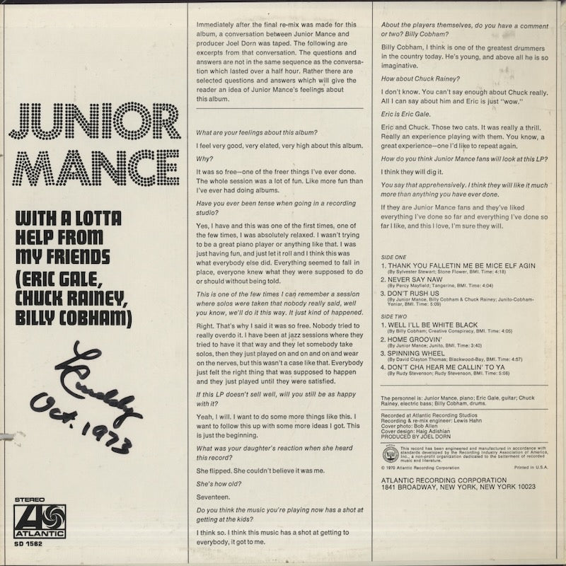 Junior Mance / ジュニア・マンス / With A Lotta Help From My Friends (SD1562)