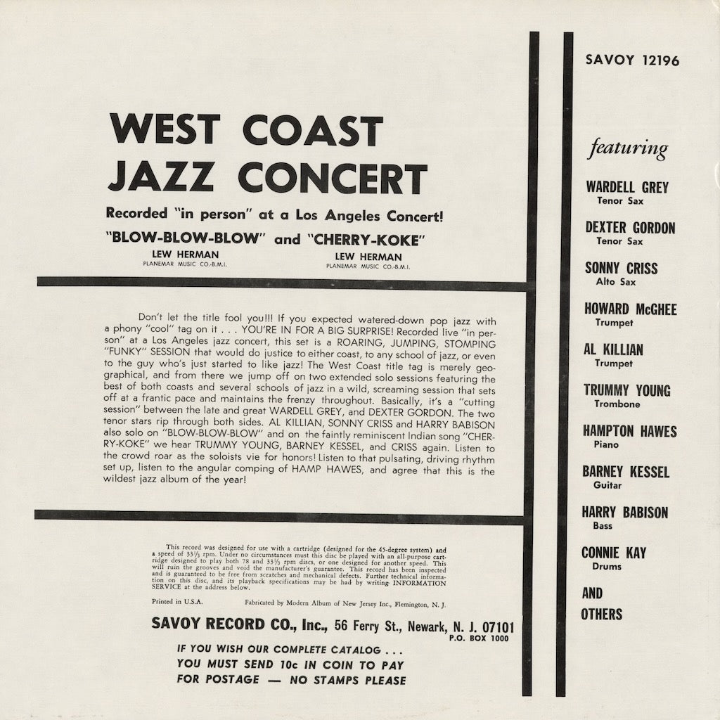 V.A. - West Coast Jazz Concert (SAVOY 12196) 1969 US Savoy｜中古LP