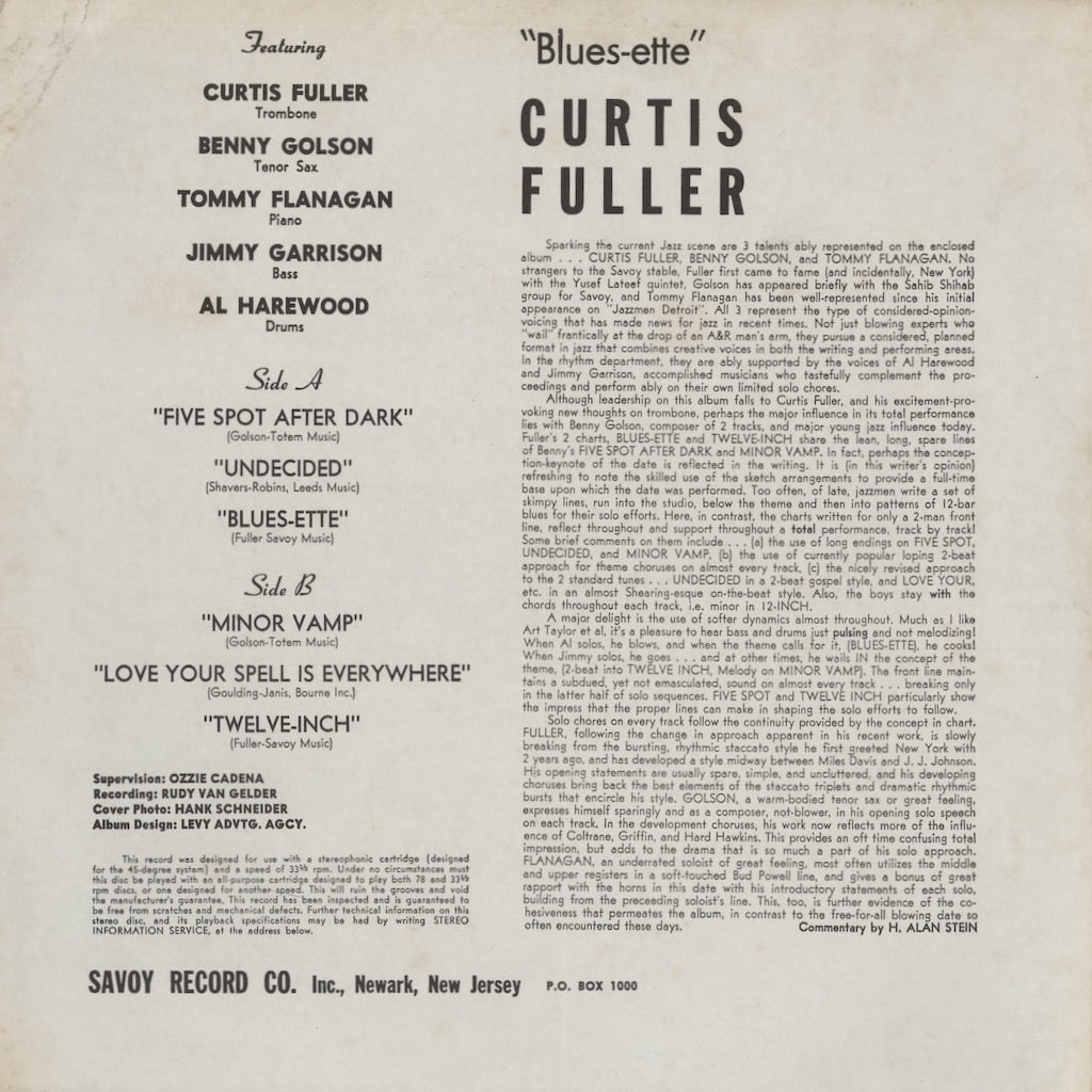 Curtis Fuller - Blues-Ette (SST-13006) LP 1963 US Savoy｜中古LP