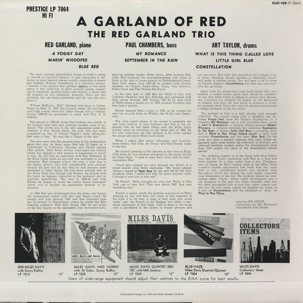 Red Garland / レッド・ガーランド / A Garland Of Red (OJC-126)