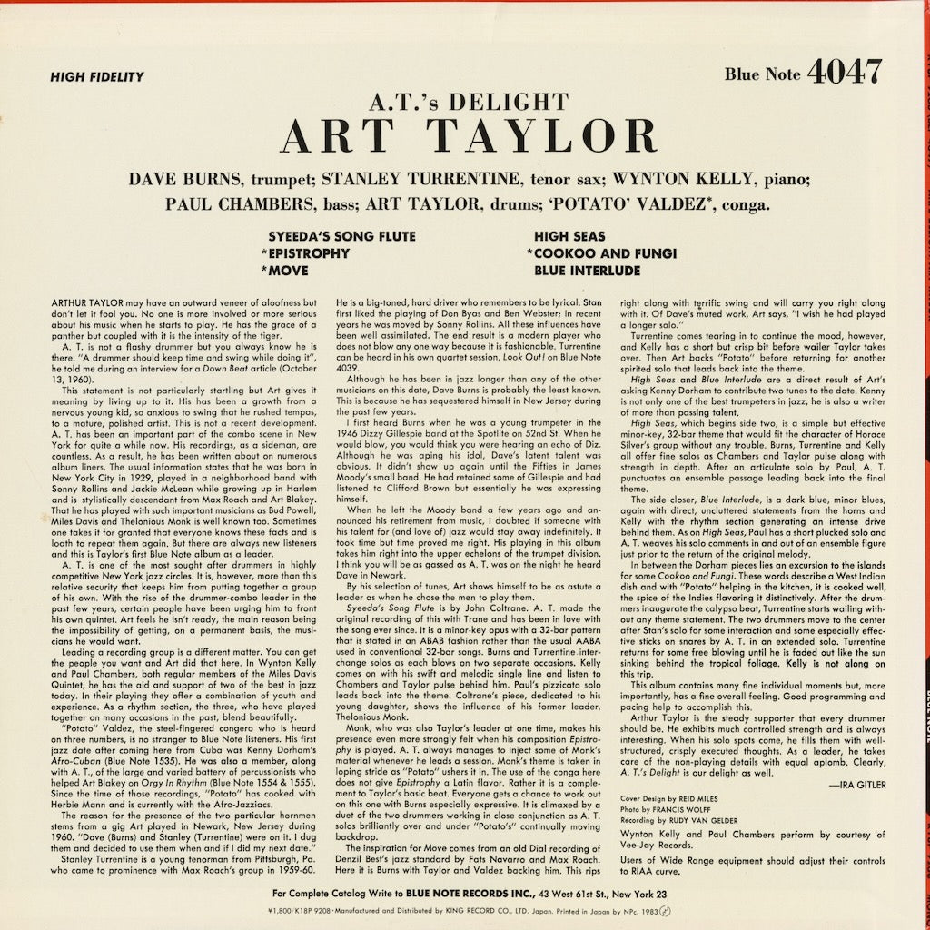 Art Taylor - A.T.'s Delight (K18P-9208) 1983 JPN Blue Note｜中古LP