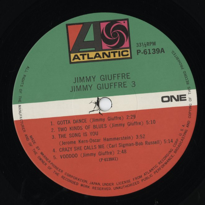 The Jimmy Giuffre 3 / The Jimmy Giuffre 3 (P-6139A) LP JPN Warner Pioneer｜中古LP