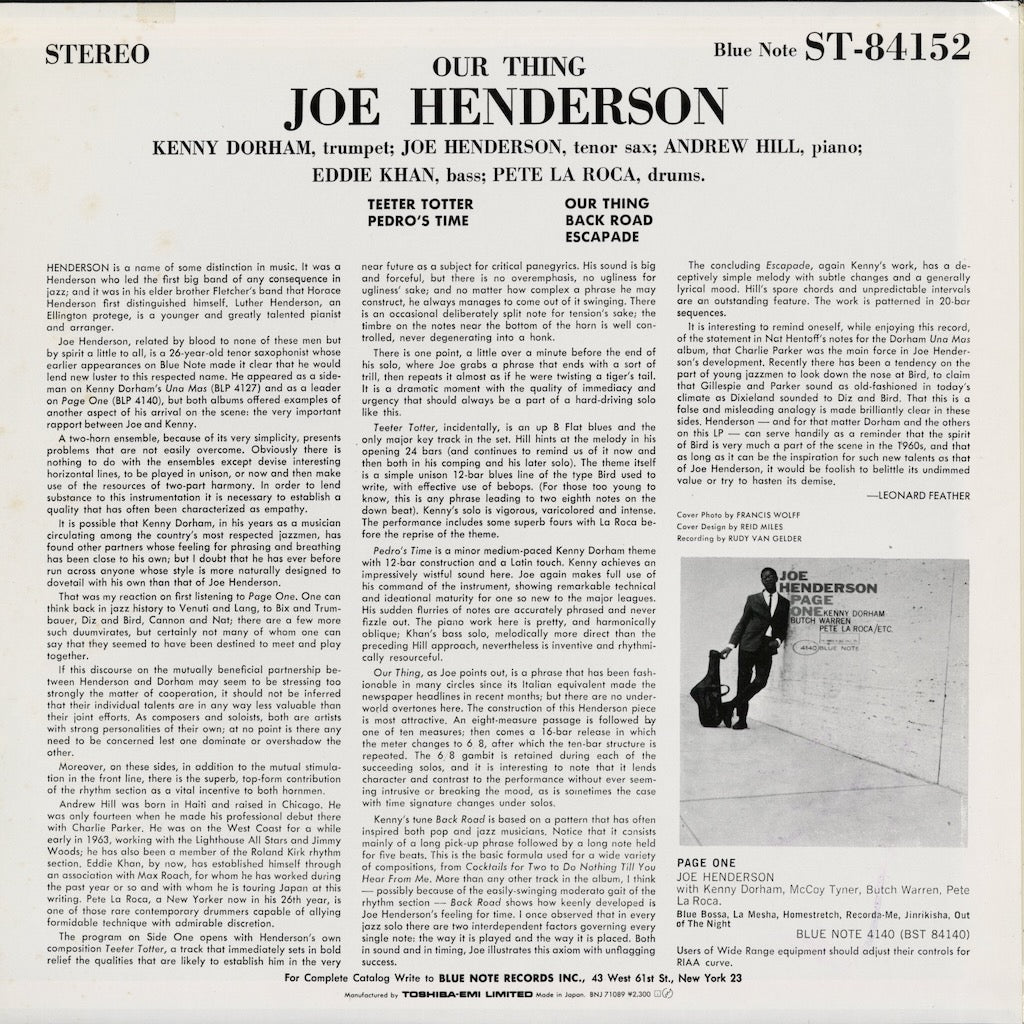 Joe Henderson - Our Thing (BNJ 71089) 1985 JPN Blue Note｜中古LP