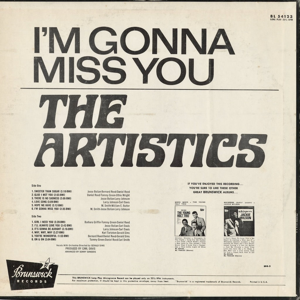 The Artistics - I’m Gonna Miss You (BL 54123) 1967 US Brunswick｜中古LP
