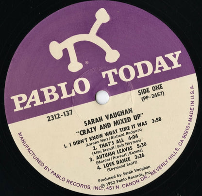 Sarah Vaughan - Crazy And Mixed Up (2312-137) LP 1982 US Pablo｜中古LP