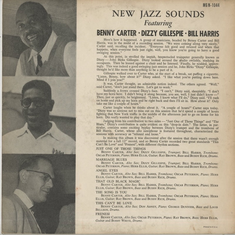 Benny Carter - Dizzy Gillespie - Bill Harris / New Jazz Sounds (MGN-1044)