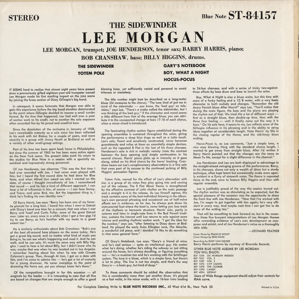 Lee Morgan - The Sidewinder (BST 84157) LP 1964 US Blue Note｜中古LP