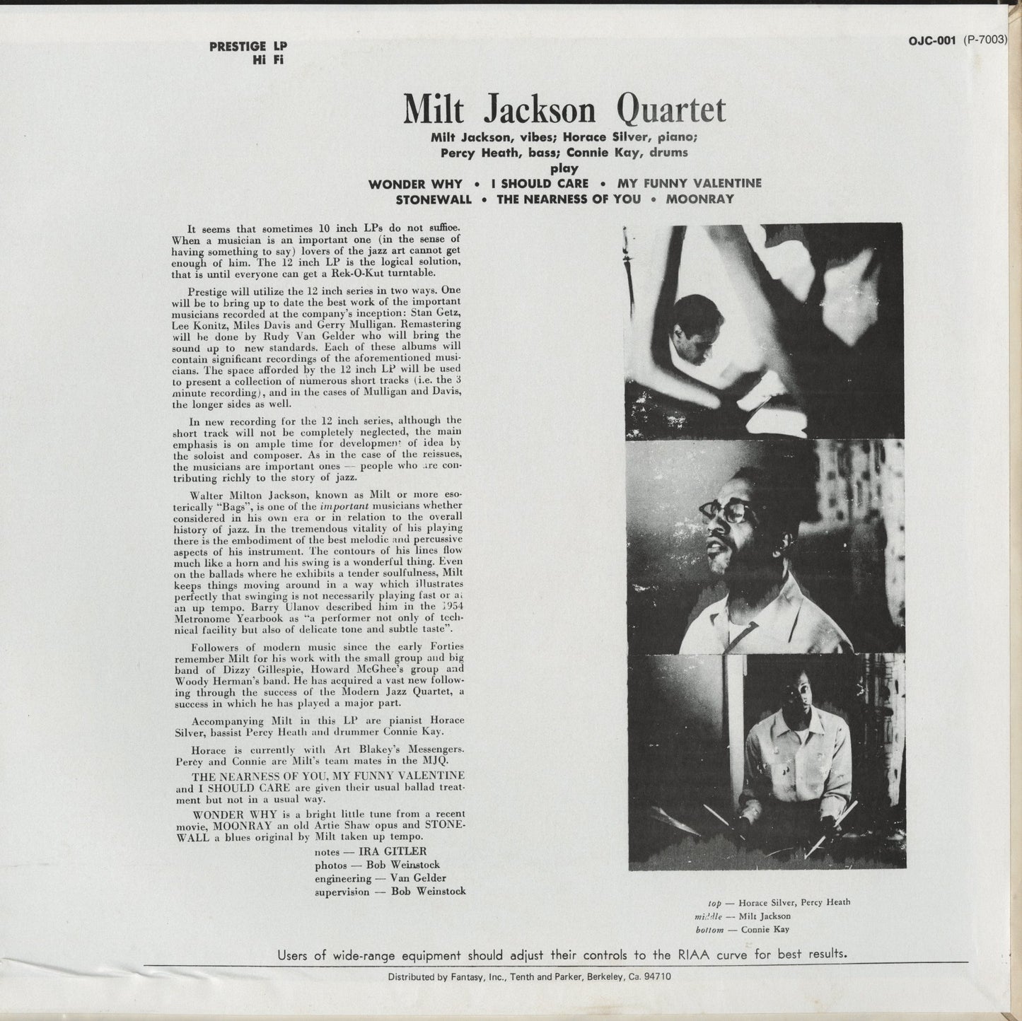 Milt Jackson - Milt Jackson Quartet (OJC-001) LP 1990 US Prestige｜中古LP