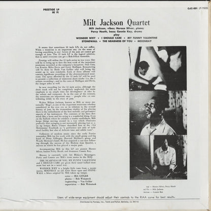 Milt Jackson - Milt Jackson Quartet (OJC-001) LP 1990 US Prestige｜中古LP