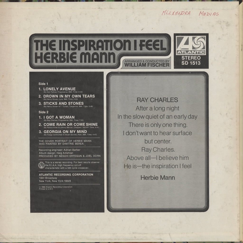 Herbie Mann – The Inspiration I Feel (SD 1513) LP 1968 US Atlantic | 中古LP