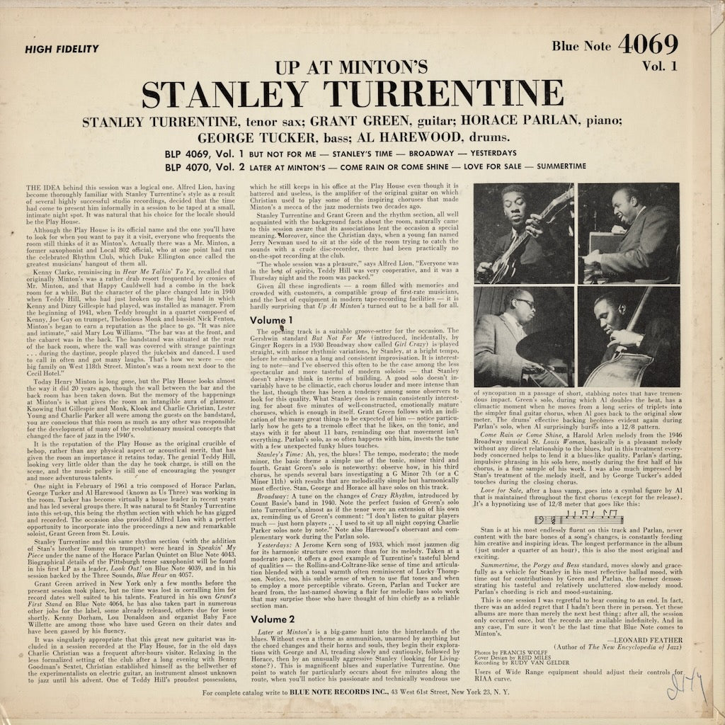 Stanley Turrentine / スタンリー・タレンタイン / Up At "Minton's", Vol. 1 (BLP 4069)
