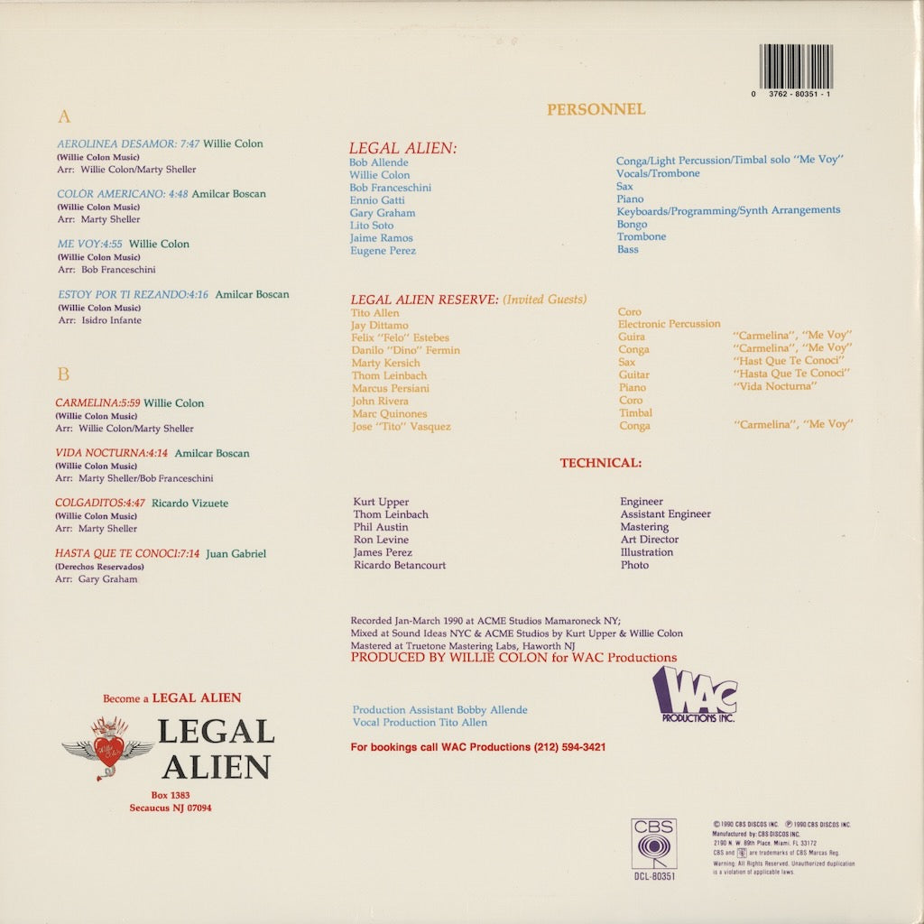 Willie Colón – Color Americano (DCL-80351) LP 1990 US CBS | 中古LP