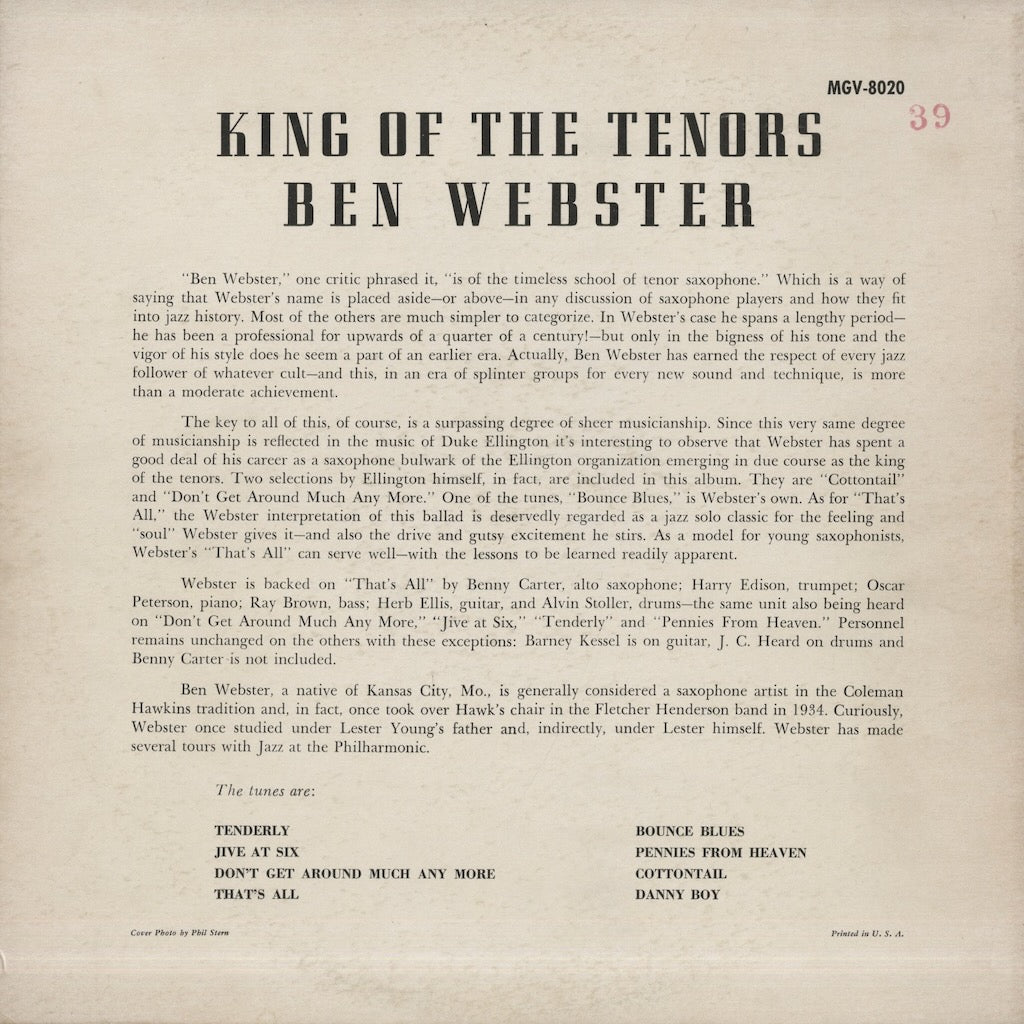 Ben Webster / ベン・ウェブスター / King Of The Tenors (MG V-8020)