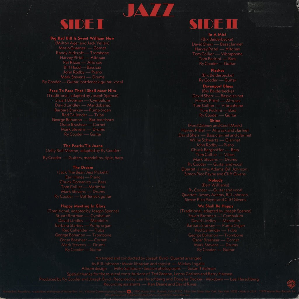 Ry Cooder - Jazz (BSK 3197) LP 1978 US Warner Bros.｜中古LP