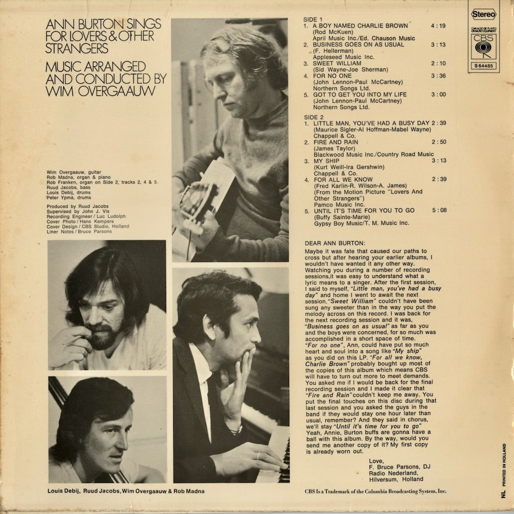 Ann Burton - Sings For Lovers and Other Strangers (S 64485) LP 1972 Netherlands CBS｜中古LP
