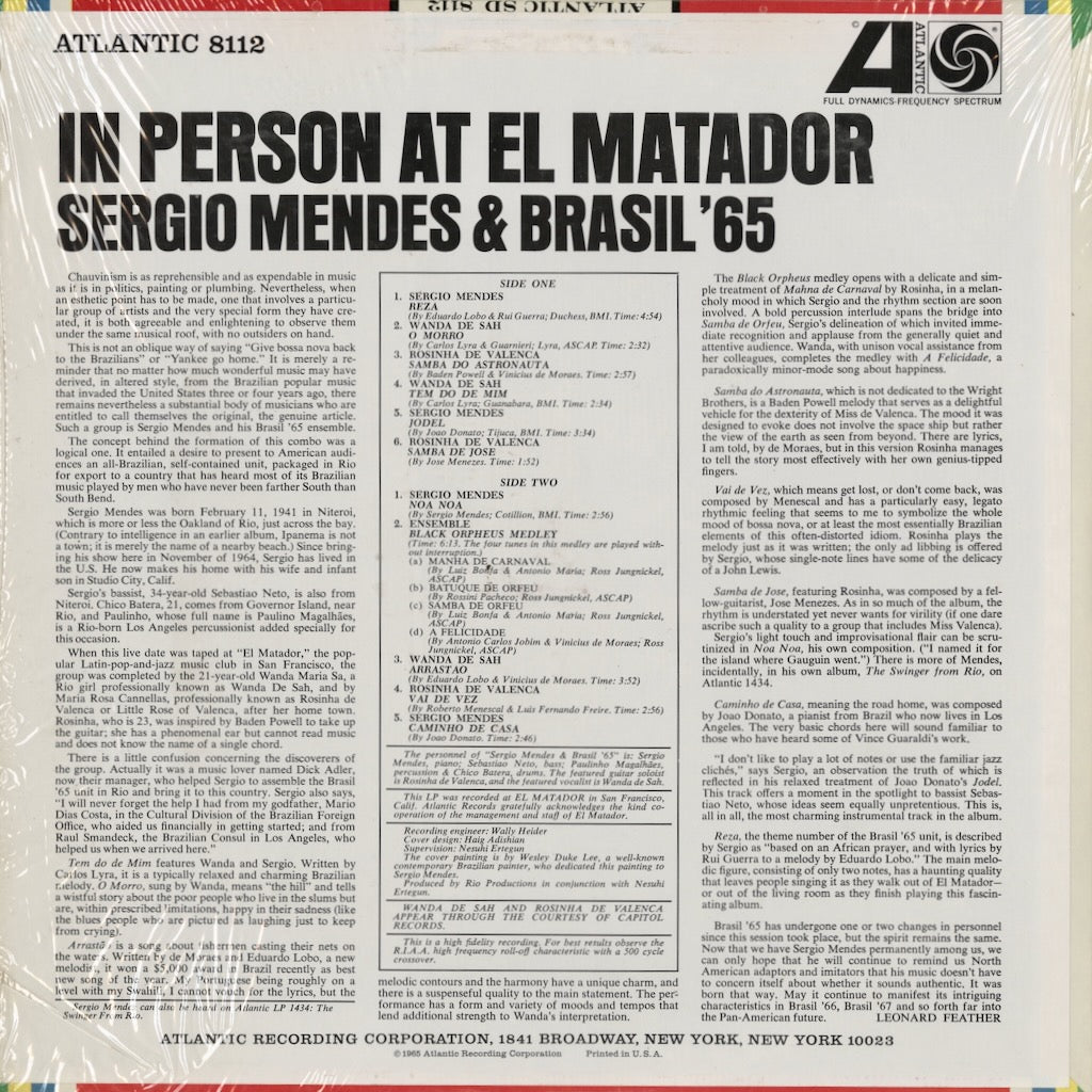 Sergio Mendes - In Person At El Matador (8112) 1966 US Atlantic｜中古LP