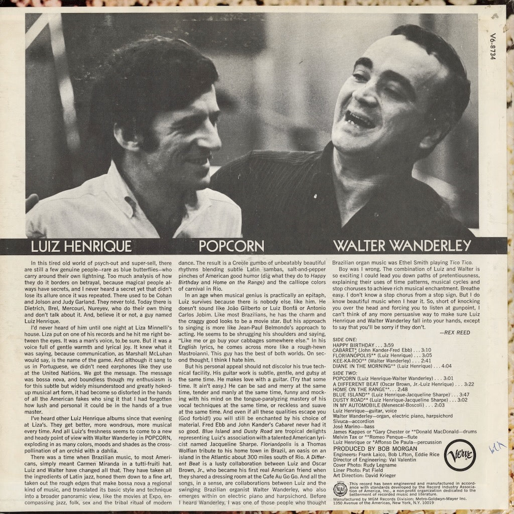 Luiz Henrique, Walter Wanderley / ルイス・エンリケ, ワルター・ワンダレイ / Popcorn (V6-8734)