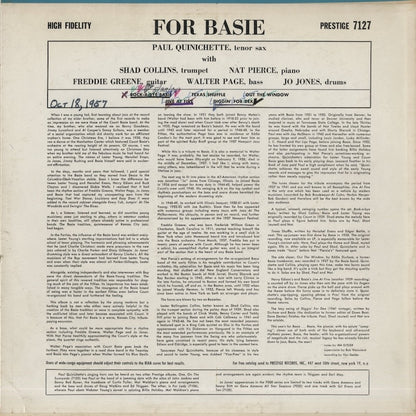 Paul Quinichette / ポール・クイニシェット / For Basie (PRLP 7127)