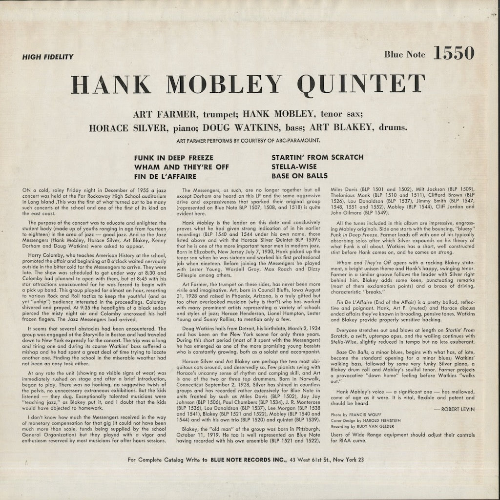Hank Mobley / ハンク・モブレー / Hank Mobley Quintet (BLP 1550)