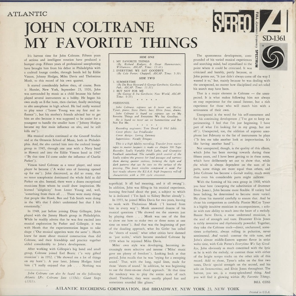 John Coltrane – My Favorite Things (SD 1361) 1975 US Atlantic | 中古LP