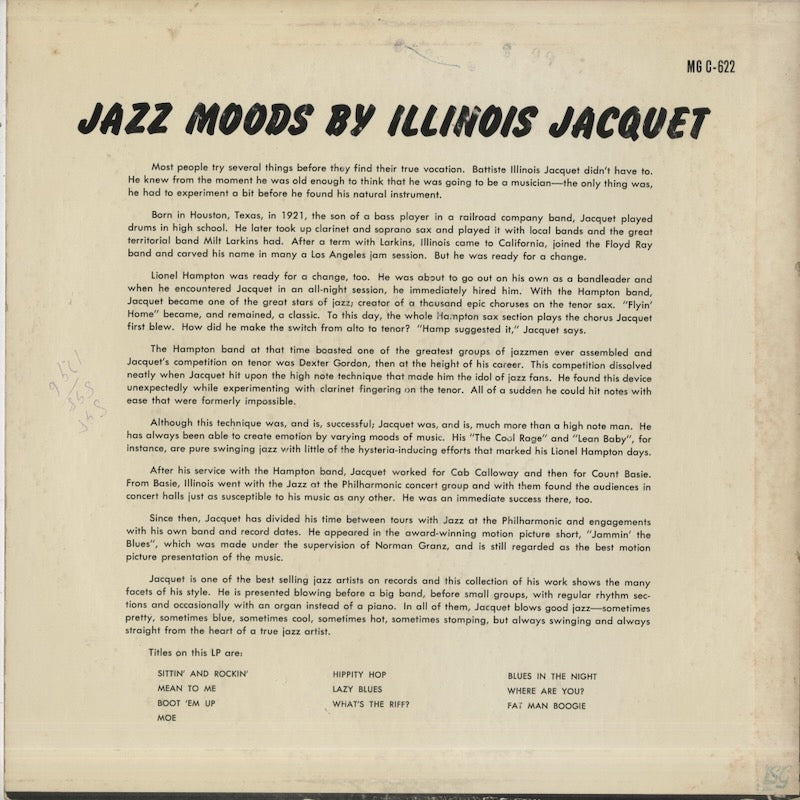 Illinois Jacquet / イリノイ・ジャケー / Jazz Moods (MG C-622)