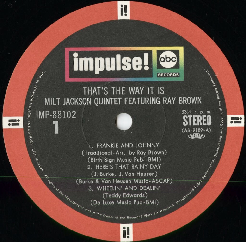 Milt Jackson Quintet Featuring Ray Brown - That's The Way It Is (IMP-88102) 1973 JPN Impulse｜中古LP