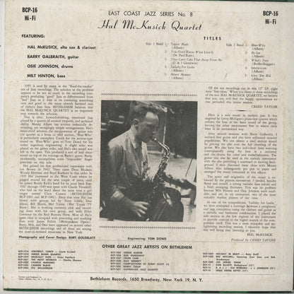 Hal McKusick Quartet / ハル・マクシック / East Coast Jazz Series No. 8 (BCP-16)