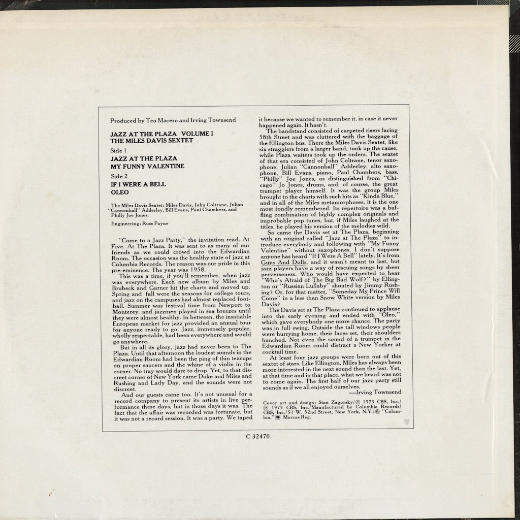Miles Davis - Jazz At The Plaza Vol.1 (C 32470) 1973 US Columbia｜中古LP
