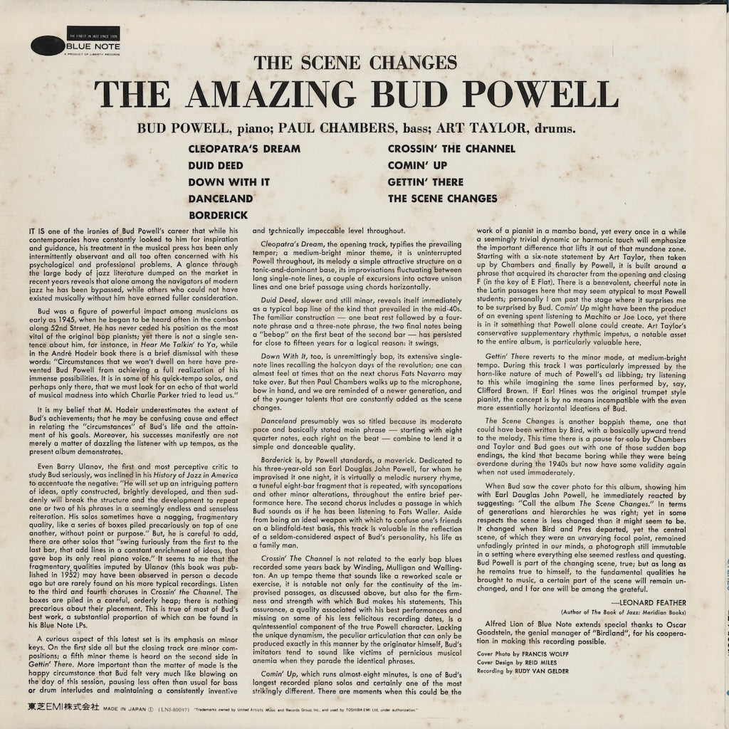 Bud Powell - The Scene Changes (LNJ-80097) 1976 JPN Blue Note / 東芝EMI｜中古LP
