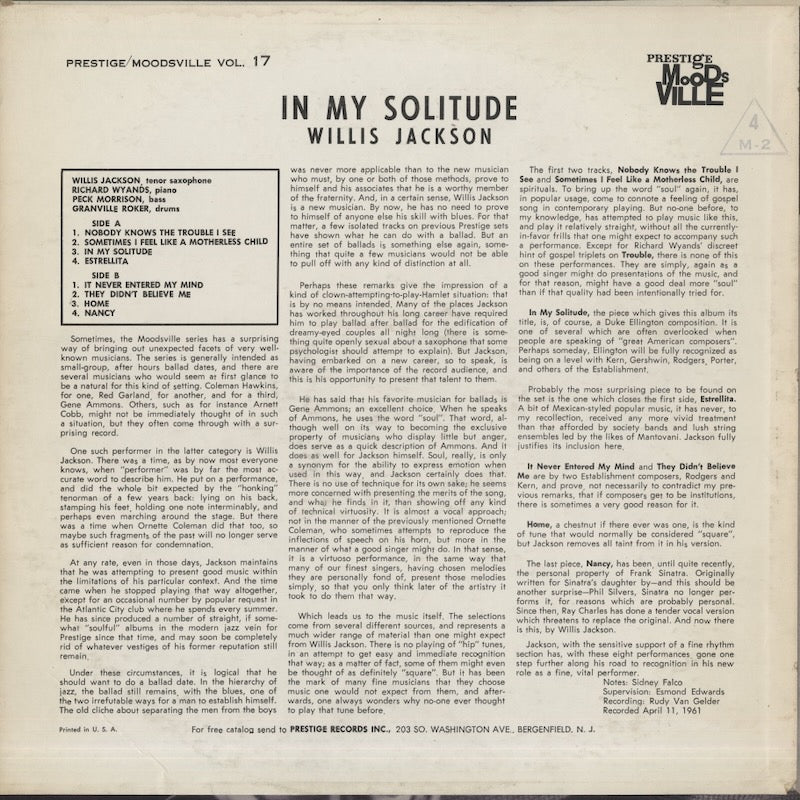 Willis Jackson / ウィリス・ジャクソン / In My Solitude (MV 17)