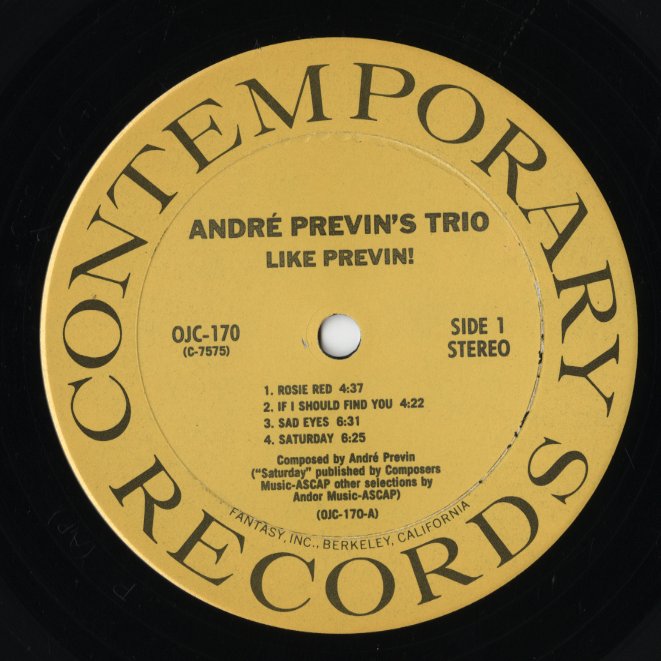 Andre Previn / アンドレ・プレヴィン /  Like Previn! (OJC-170)
