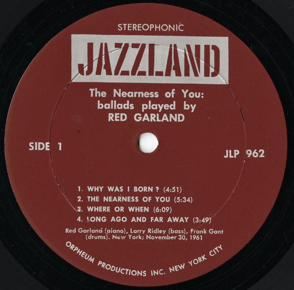 Red Garland - The Nearness Of You (JLP 962) LP 1966 US Jazzland｜中古LP