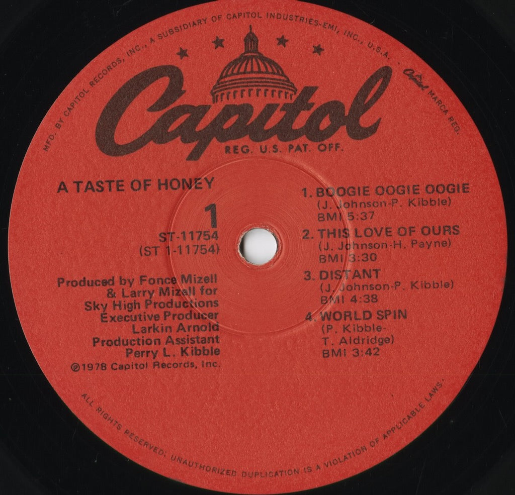 A Taste Of Honey - A Taste Of Honey (ST-11754) 1978 US Capitol｜中古LP