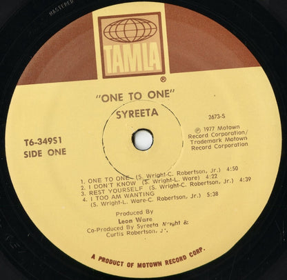 Syreeta - One To One (T6-349S1) 1977 US Tamla｜中古LP