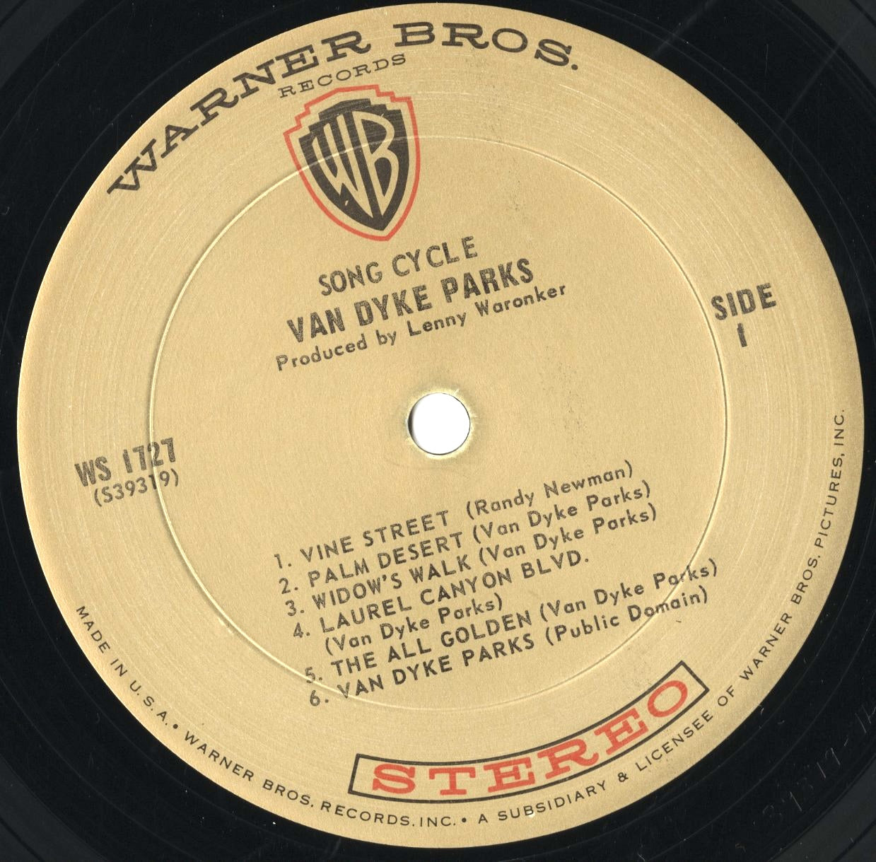 Van Dyke Parks - Song Cycle (WS1727) 1968 US Warner Bros.｜中古LP