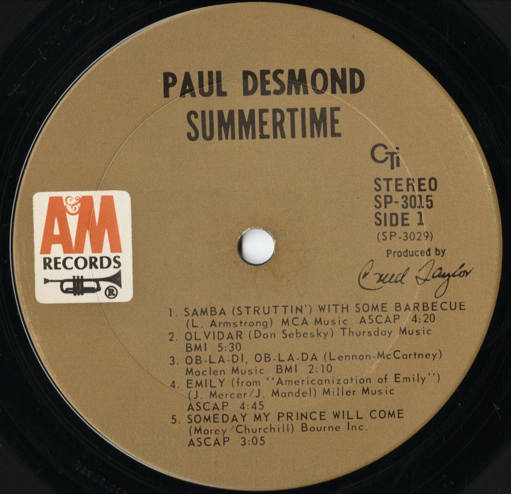 Paul Desmond - Summertime (SP 3015) LP 1969 US A&M｜中古LP