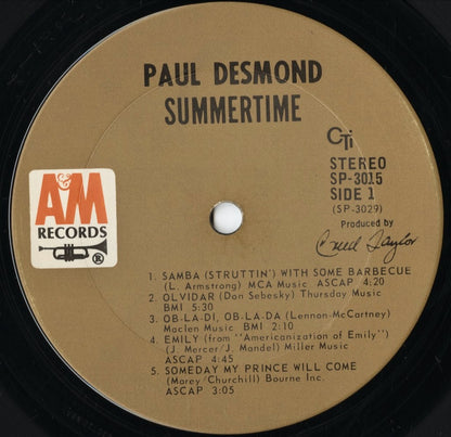 Paul Desmond - Summertime (SP 3015) LP 1969 US A&M｜中古LP