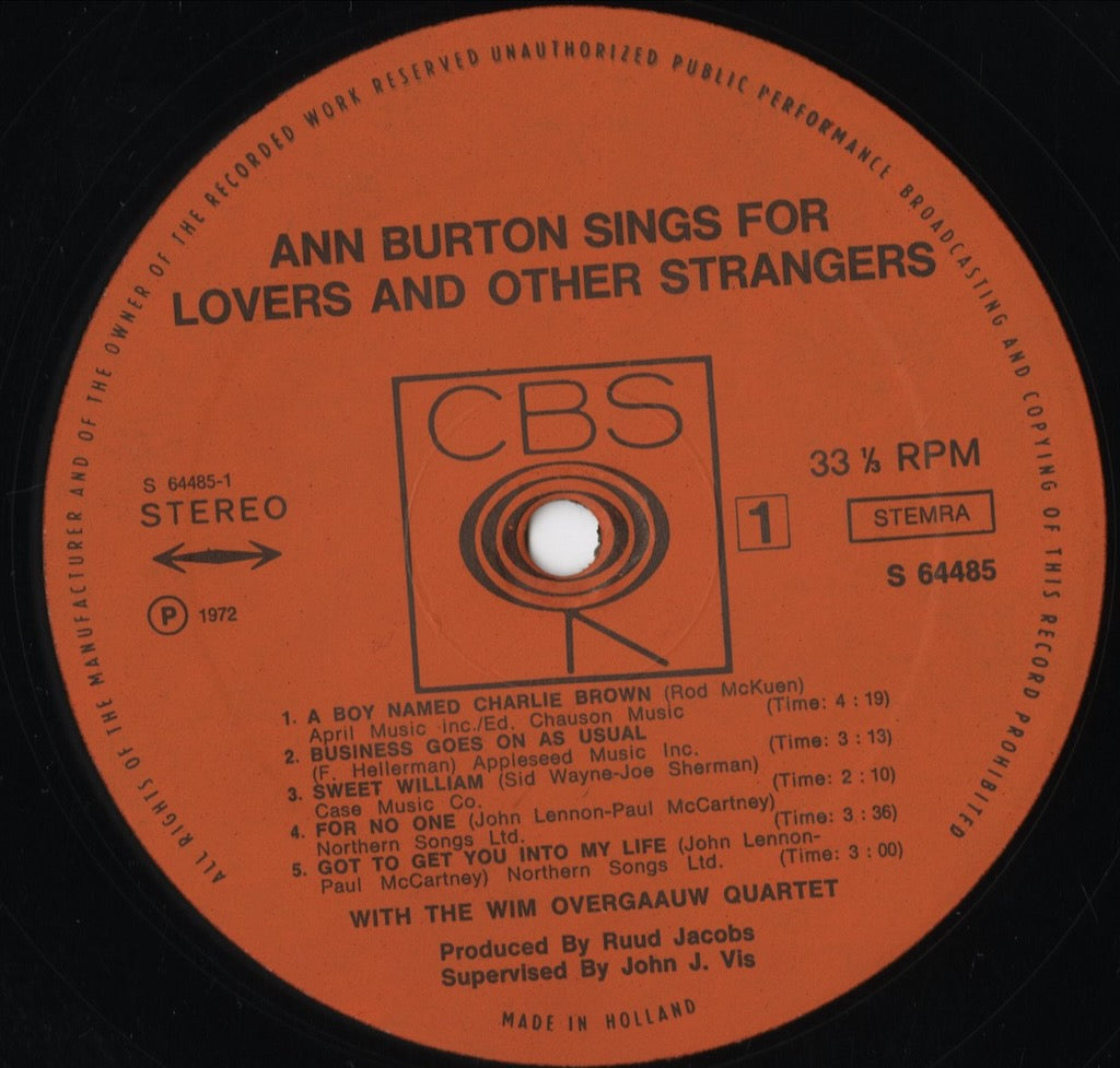 Ann Burton - Sings For Lovers and Other Strangers (S 64485) LP 1972 Netherlands CBS｜中古LP