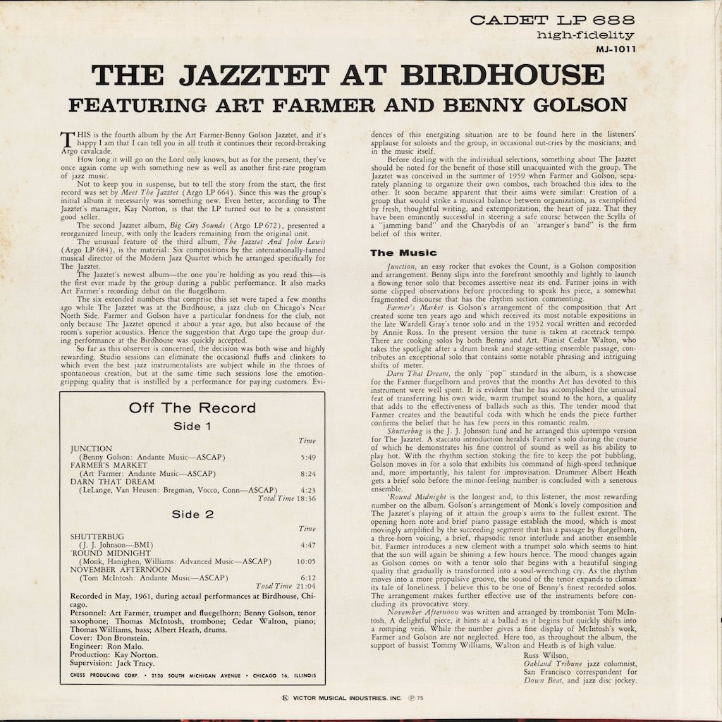 The Jazztet (Art Farmer, Benny Golson) - The Jazztet At Birdhouse (MJ-1011) LP 1975 JPN Cadet
