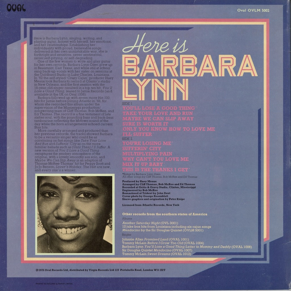 Barbara Lynn - Here Is Barbara Lynn (OVLM 5002) LP 1976 UK Oval Records｜中古LP