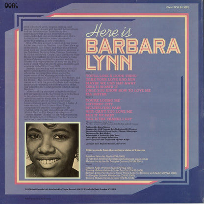 Barbara Lynn - Here Is Barbara Lynn (OVLM 5002) LP 1976 UK Oval Records｜中古LP