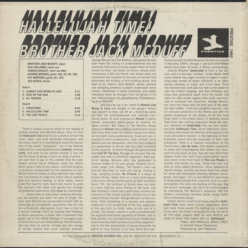 Brother Jack McDuff / ジャック・マクダフ / Hallelujah Time! (PRST7492)