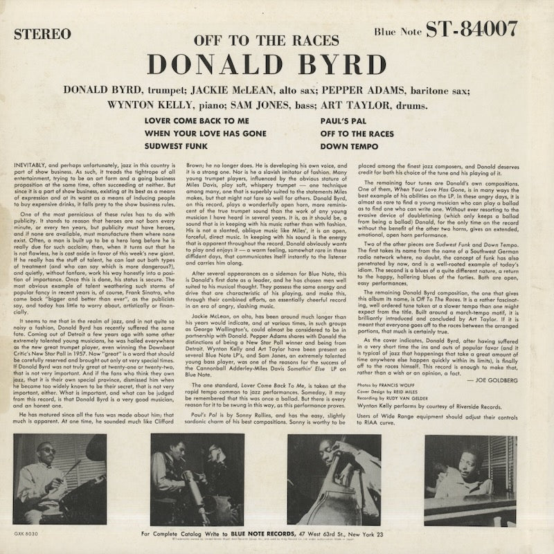 Donald Byrd / ドナルド・バード / Off To The Races (GXK 8030)