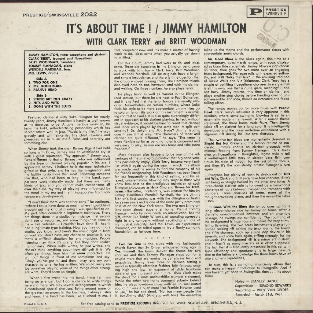 Jimmy Hamilton / ジミー・ハミルトン / It's About Time (SV2022)