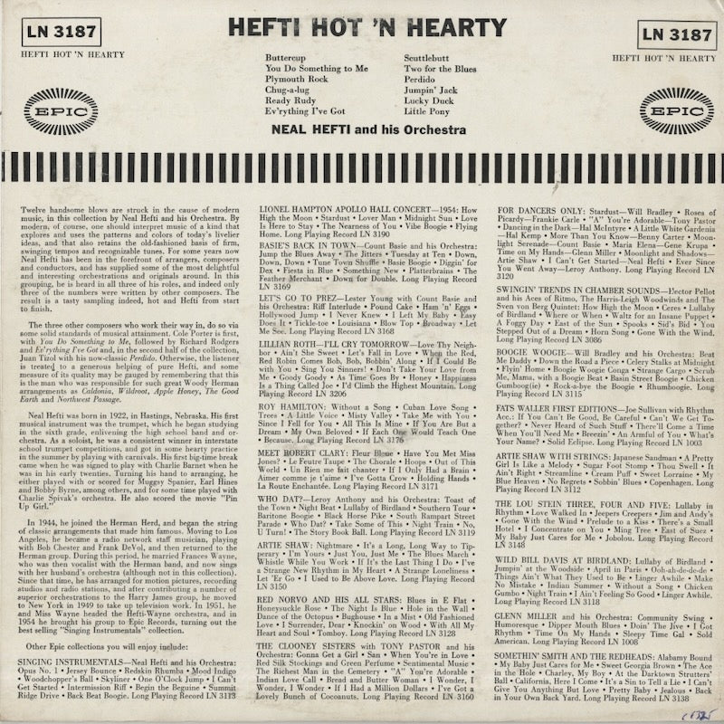 Neal Hefti / ニール・ヘフティ / Hefti Hot 'n Hearty (LN 3187)