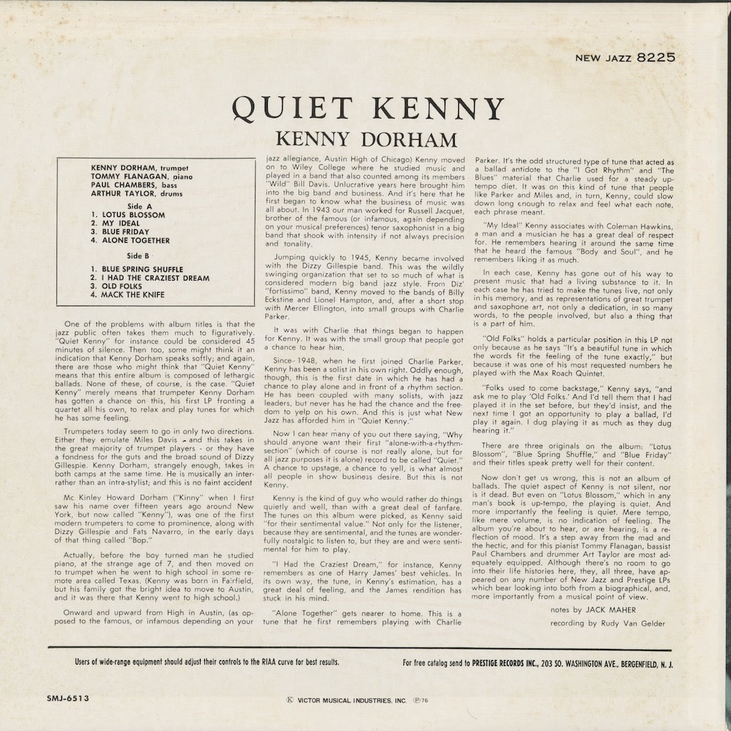 Kenny Dorham - Quiet Kenny (SMJ-6513) 1976 JPN Prestige - Victor｜中古LP