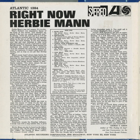 Herbie Mann - Right Now (SD 1384) 1962 US Atlantic｜中古LP